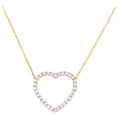 18 Karat Yellow Gold with White Brilliants 0.44 Carat Heart Pendant Necklace