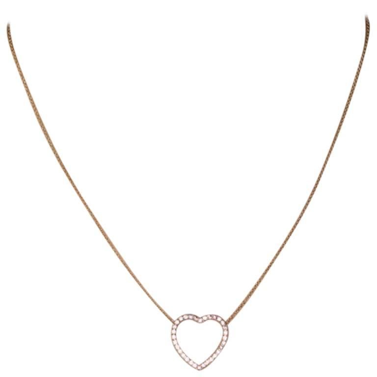 18 Karat Yellow Gold, 0.51 Carat Rose Color Brilliants Heart Pendant Necklace For Sale