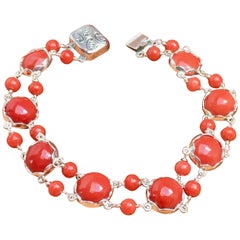 Red Coral Bracelet Handmade Italian Red Coral Silver