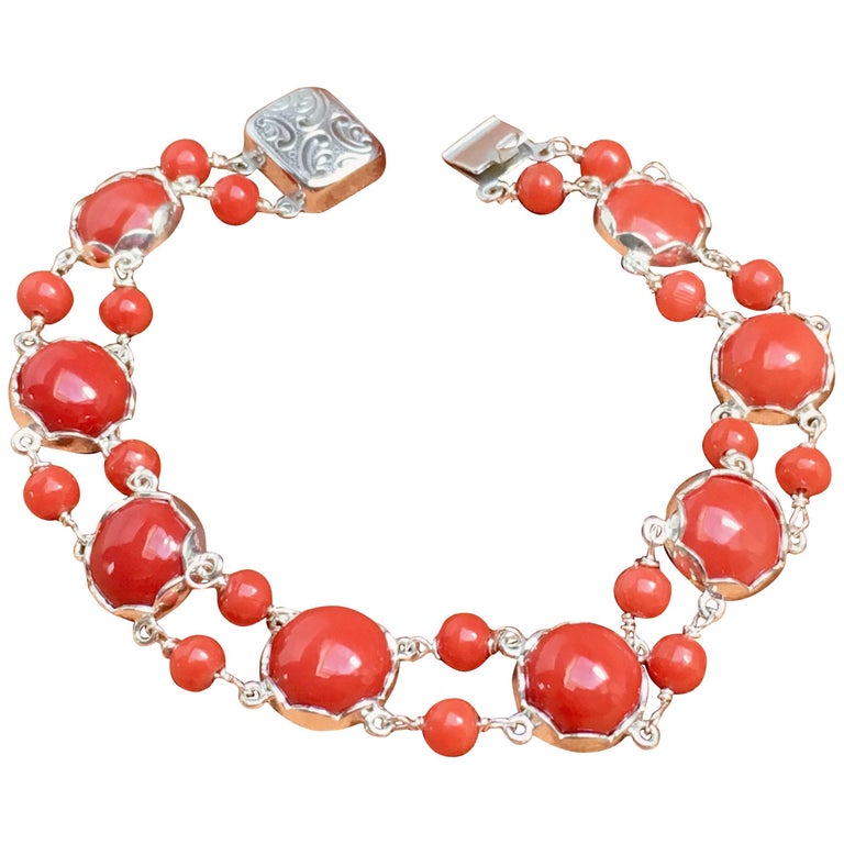 Red Coral Bracelet Handmade Italian Red Coral Silver For Sale at 1stdibs