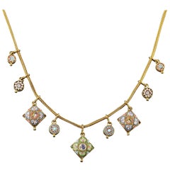 Antique Victorian Micro Mosaic Necklace 18 Carat Gold Gilt, circa 1895