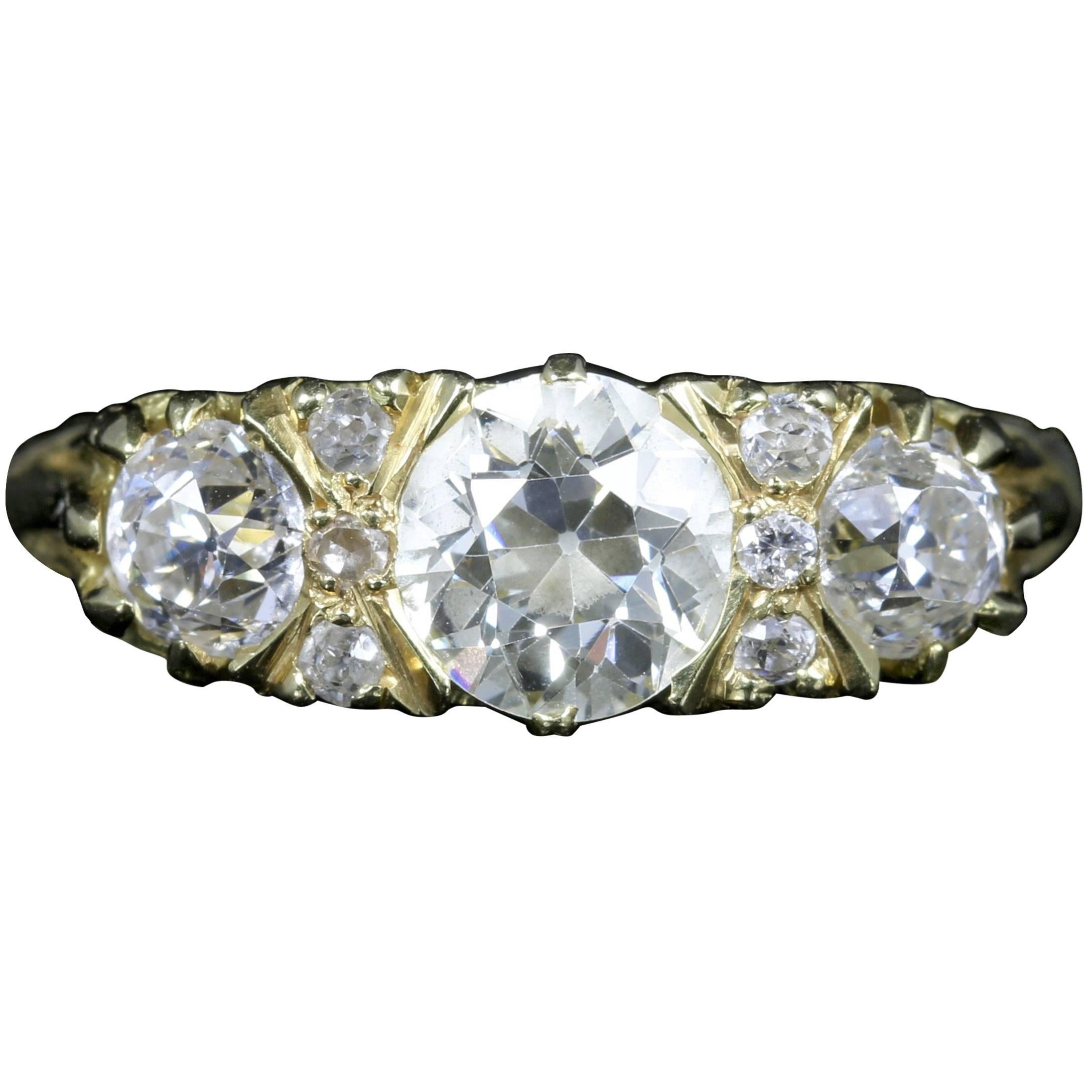 Antique Victorian Diamond Ring 18 Carat Gold 2.20 Carat Diamonds