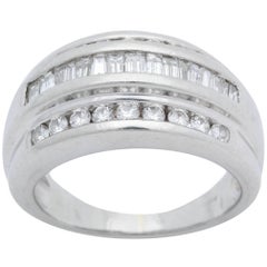 1950s Bombe Half Way Band Baguette with Round Cut Diamonds Platinum Ring