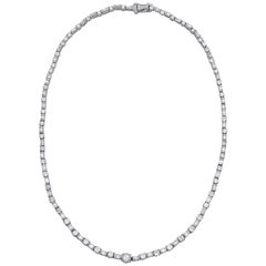 1950s Riviere Style Alternating Horizontal Baguette and Round Diamonds Necklace