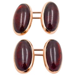 Antique 12.50 Carat Garnet Cabachon 14 Karat Rose Gold Cufflinks