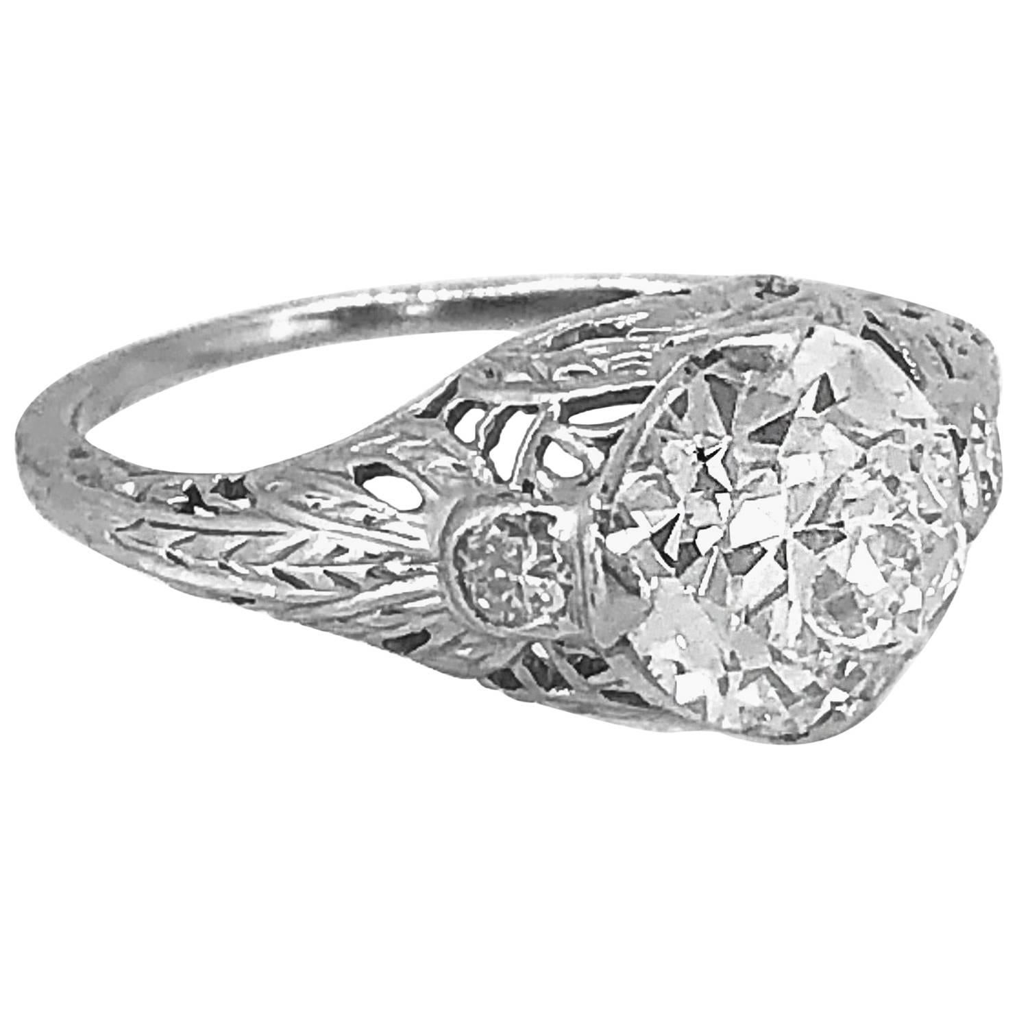 1.60 Carat Diamond Edwardian Engagement Ring 18 Karat White Gold