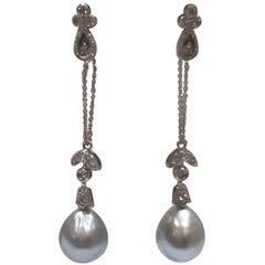 Diamond and Cultured Pearl 18 Karat Earrings