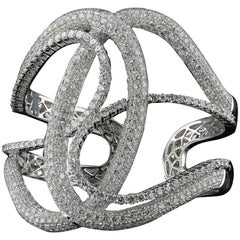 Contemporary Pave Set Diamond Cuff Featuring Swirls of 22.01 Carat