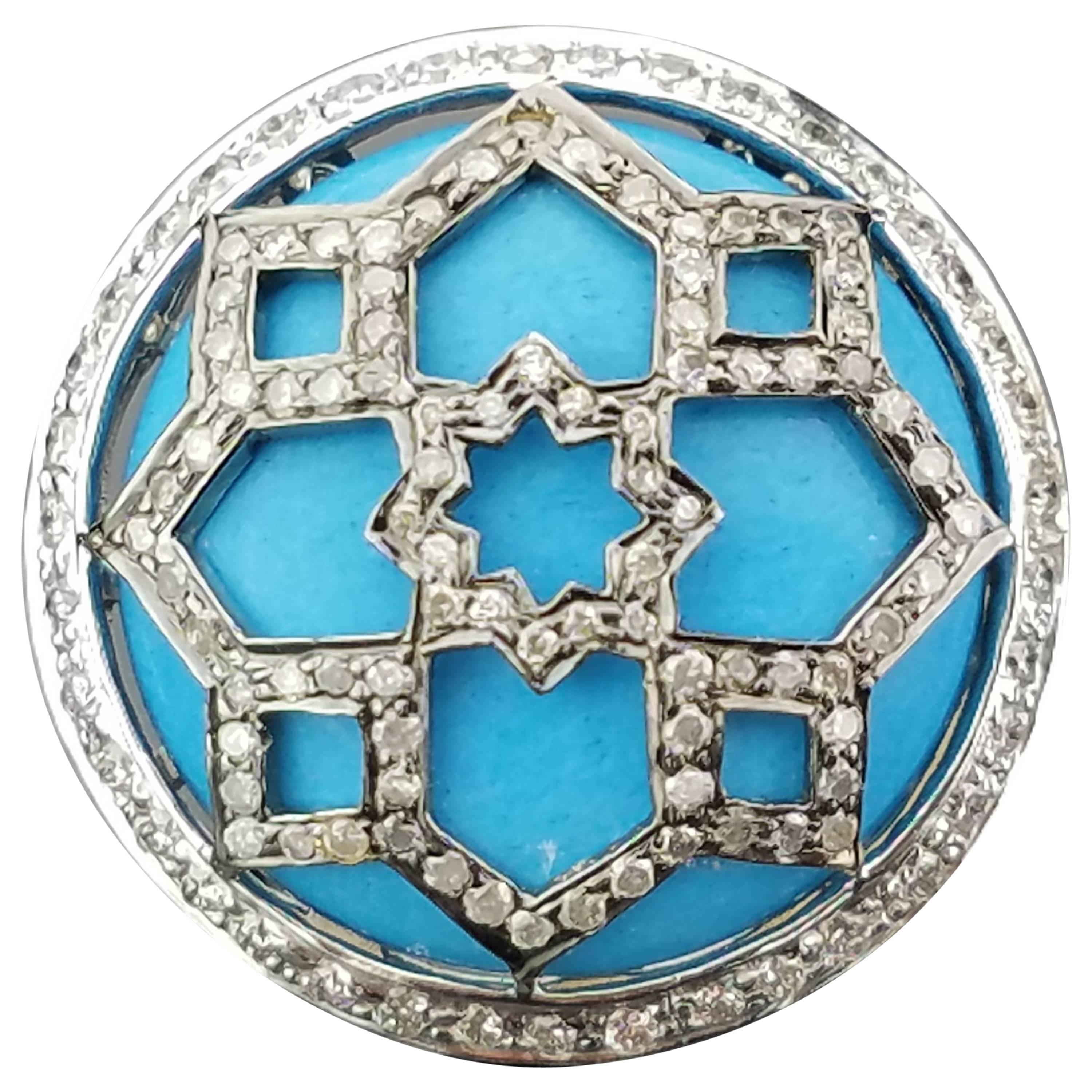 Turquoise and Diamond 18 Karat Gold Cocktail Ring