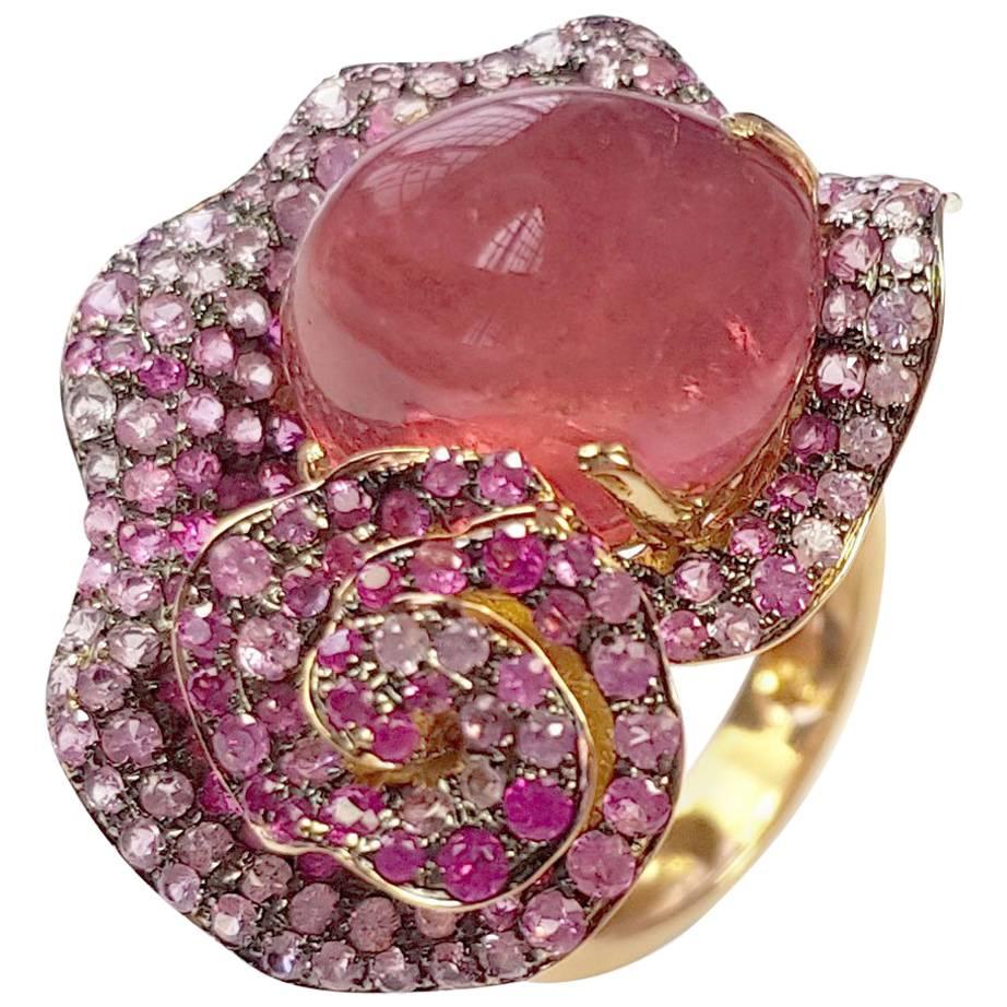 Fei Liu Rubellite Tourmaline Pink Sapphire 18 Karat Rose Gold Cocktail Ring