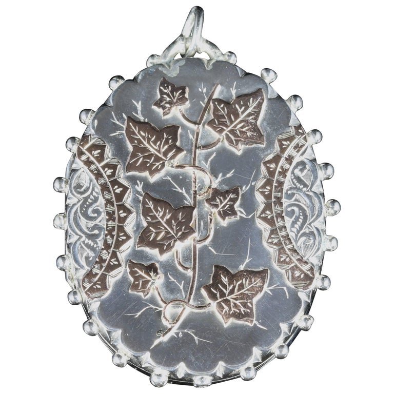 Antique Victorian Silver Gold Locket Dated, 1882 at 1stDibs