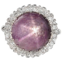 Antique 17.15 Carat Purple Star Sapphire Diamond Gold Cocktail Engagement Ring