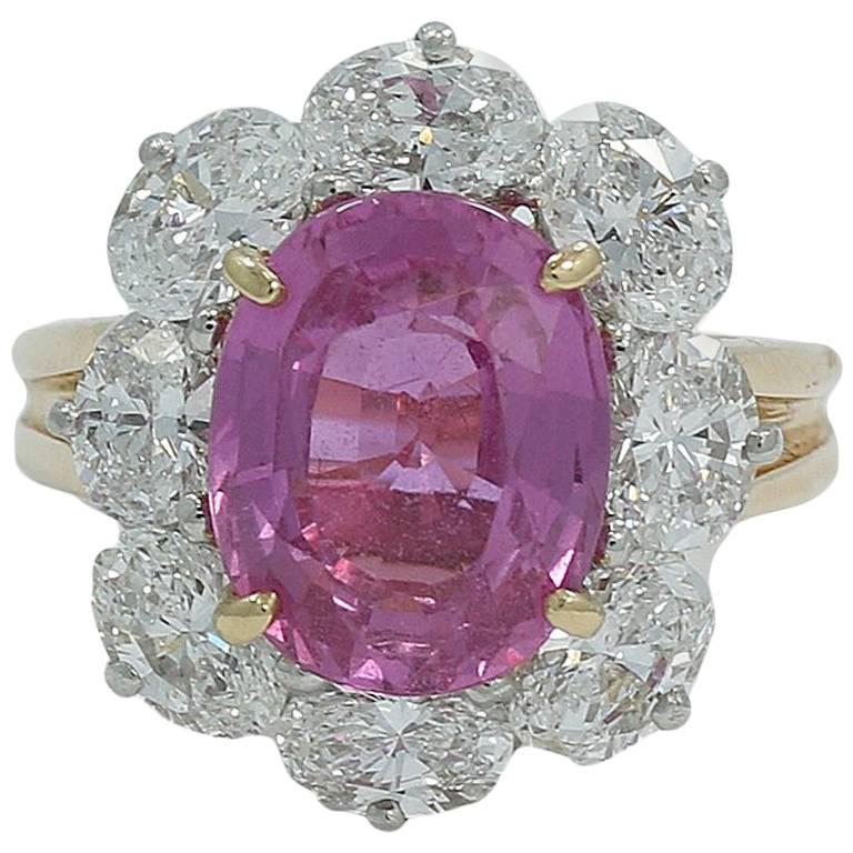 4.80 Carat Oscar Heyman Pink Sapphire and Diamond Ring F-G/VVS For Sale