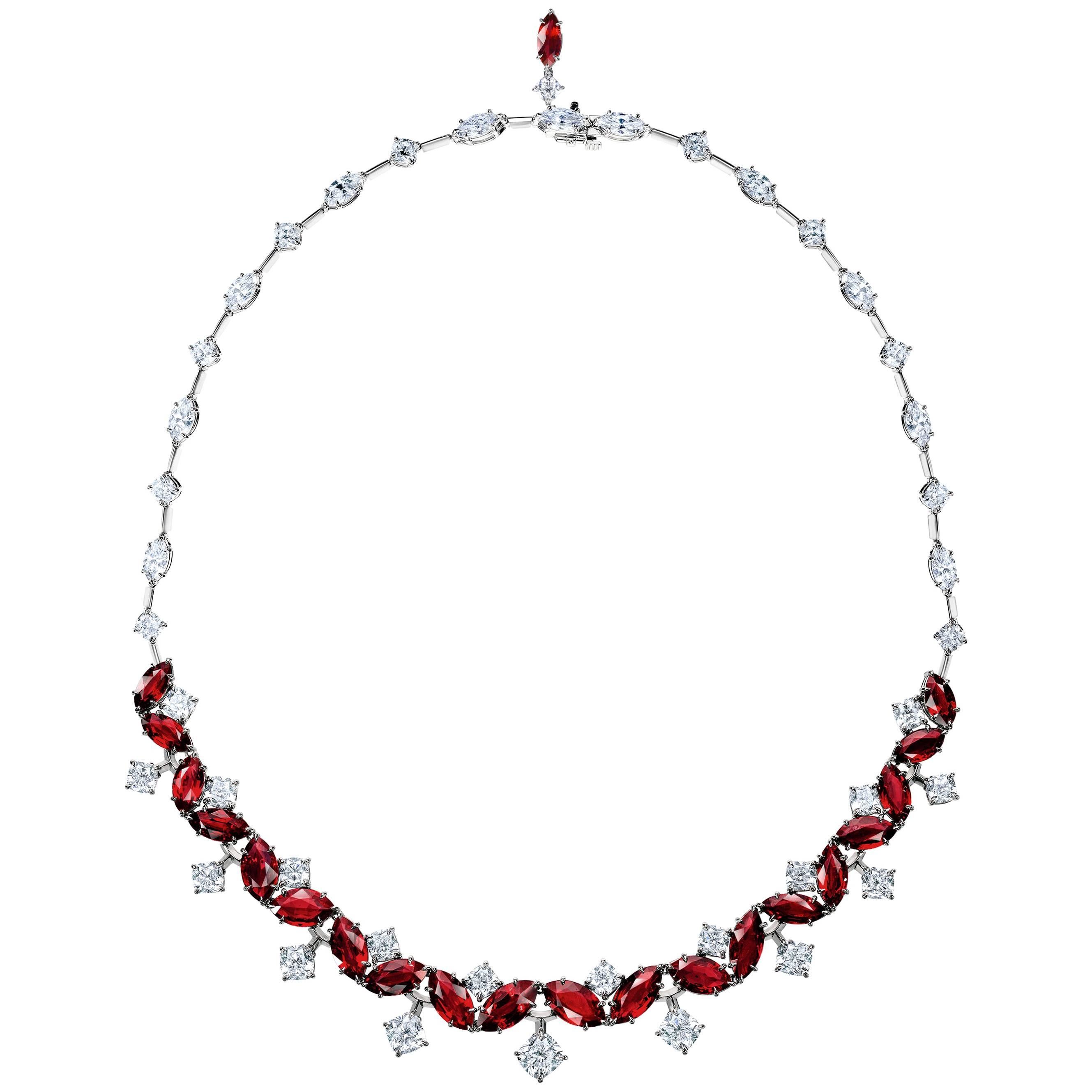 Award Winning 29.30 Carat Mozambique Ruby and Diamond Necklace