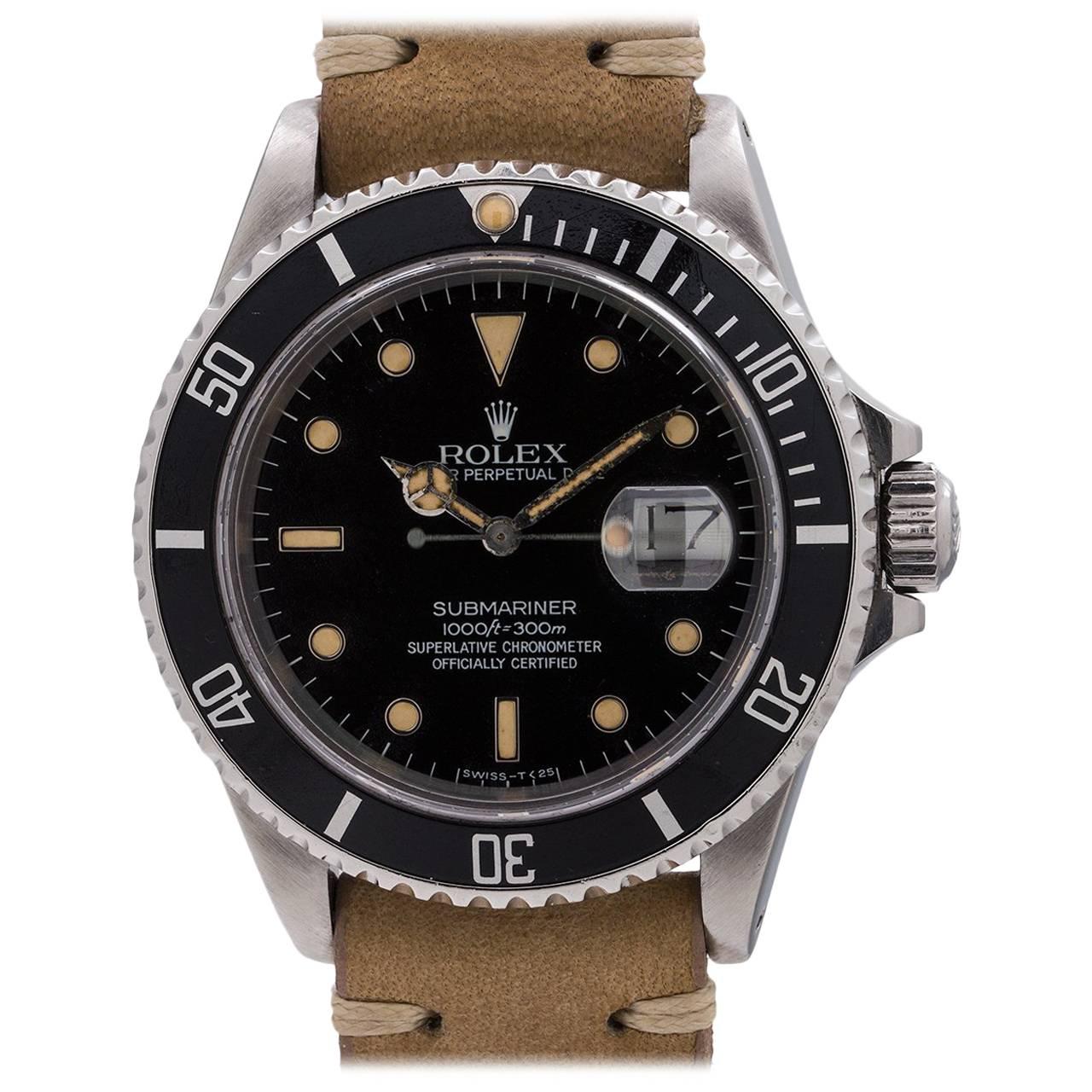 Rolex Stainless Steel Submariner Transitional Automatic Wristwatch, circa 1986