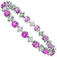 Bracelet en platine avec saphirs roses et diamants