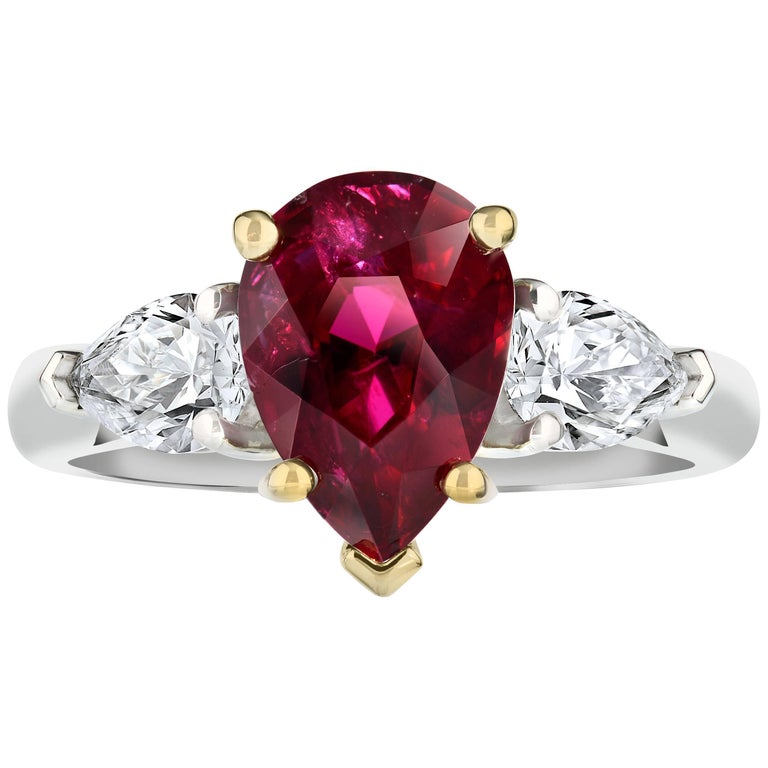3.08 Carat Pear Shape Ruby and Diamond Platinum and 18k Yellow Gold ...