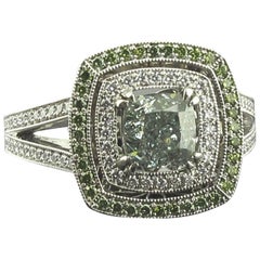 GIA 1.50 Carat Fancy Intense Green VS2 Radiant Diamond Ring