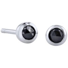 H & H 0.20 Carat Rose Cut Black Diamond Stud Earrings