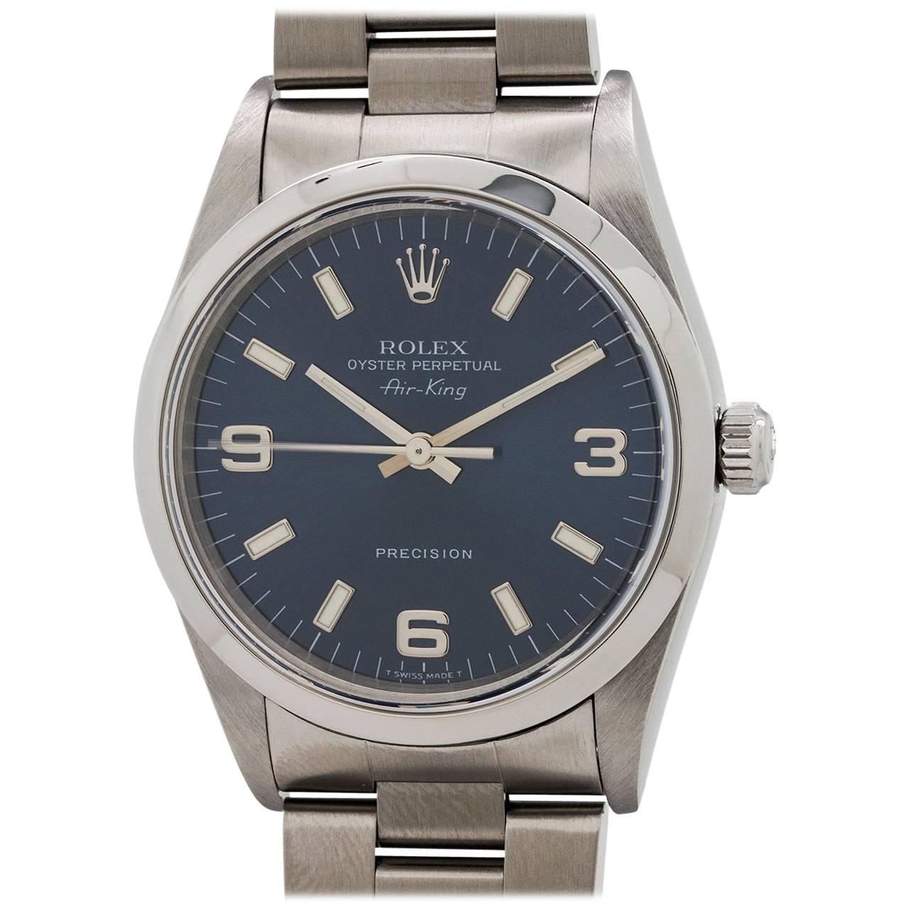 Rolex Stainless Steel Airking Blue Dial Self Winding Wristwatch Ref 14000