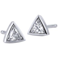 H & H 0.33 Carat Trillion Cut Diamond Bezel-Set Stud Earrings