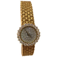 Vintage Baume & Mercier 18k Yellow Gold Pave Diamond Dial & Bezel Bracelet Lady's Watch