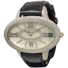 Chopard Oblong Boutique Edition Oval Classique Pave Diamond Leather Ladies Watch
