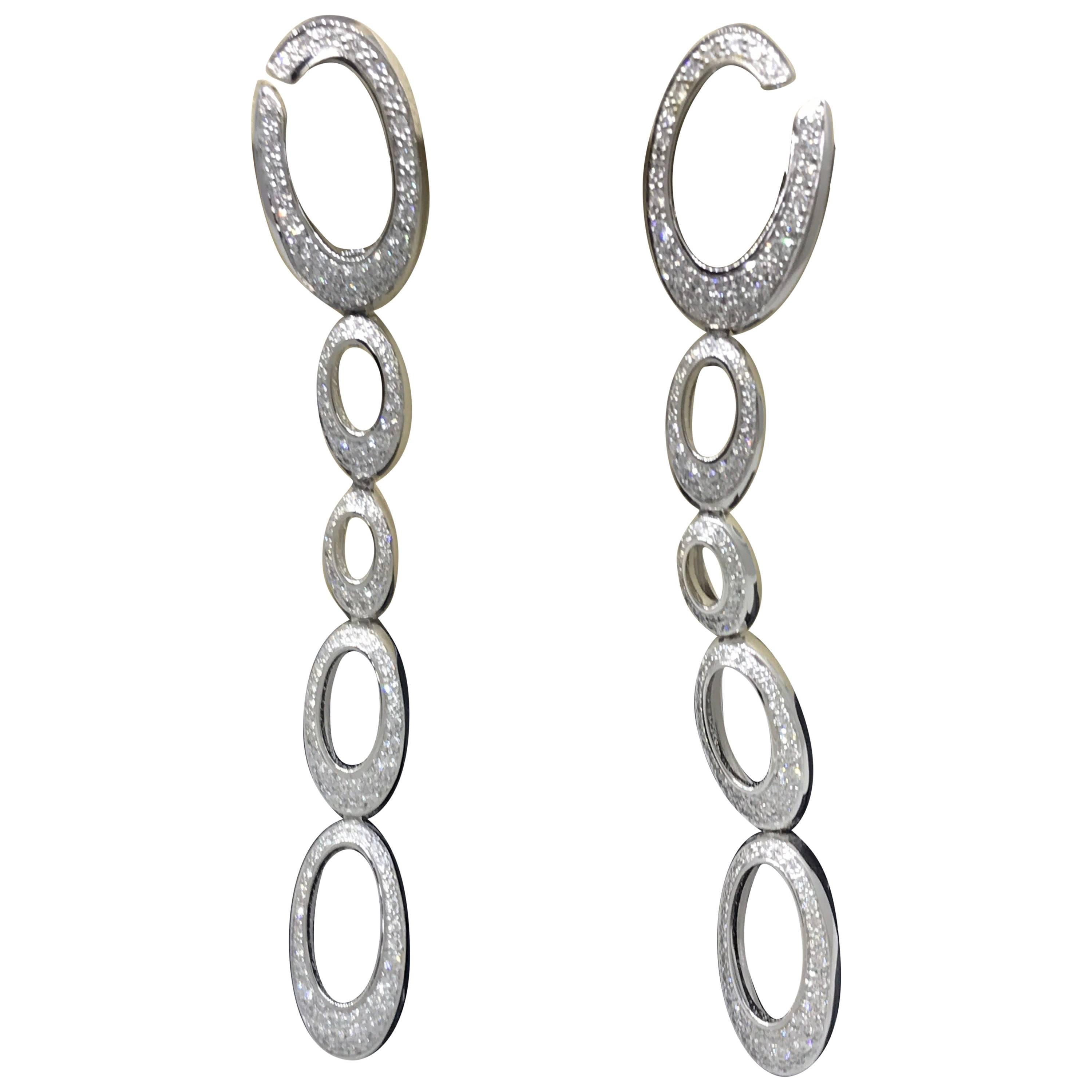 Chopard 18 Karat White Gold Long Hanging Diamond Earrings For Sale