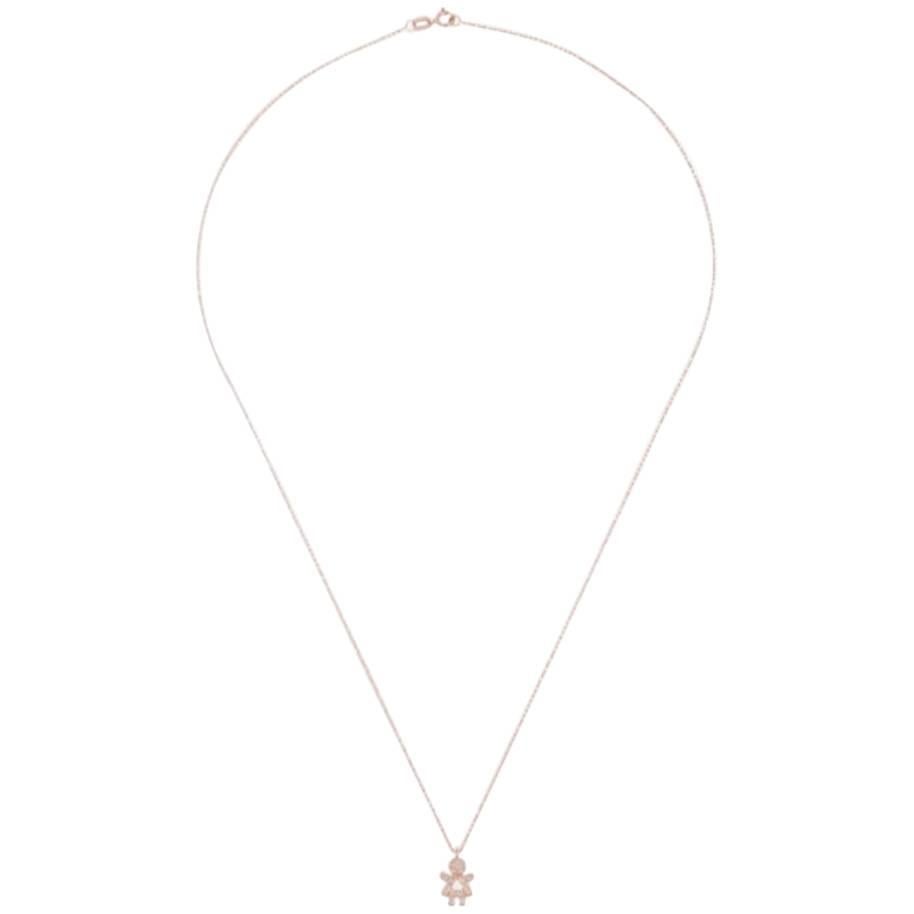 Little Girl 18 Karat Rose Gold 0.12 Carat White Brilliants Pendant Necklace  For Sale