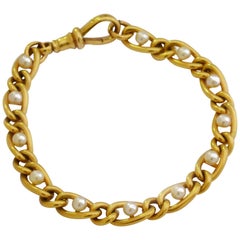 Victorian Natural Pearl and Gold Curb Link Bracelet