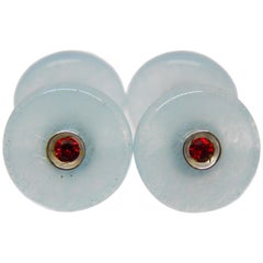 Round Ruby in a 19.50 Carat Hand Inlaid Aquamarine White Gold Setting Cufflinks