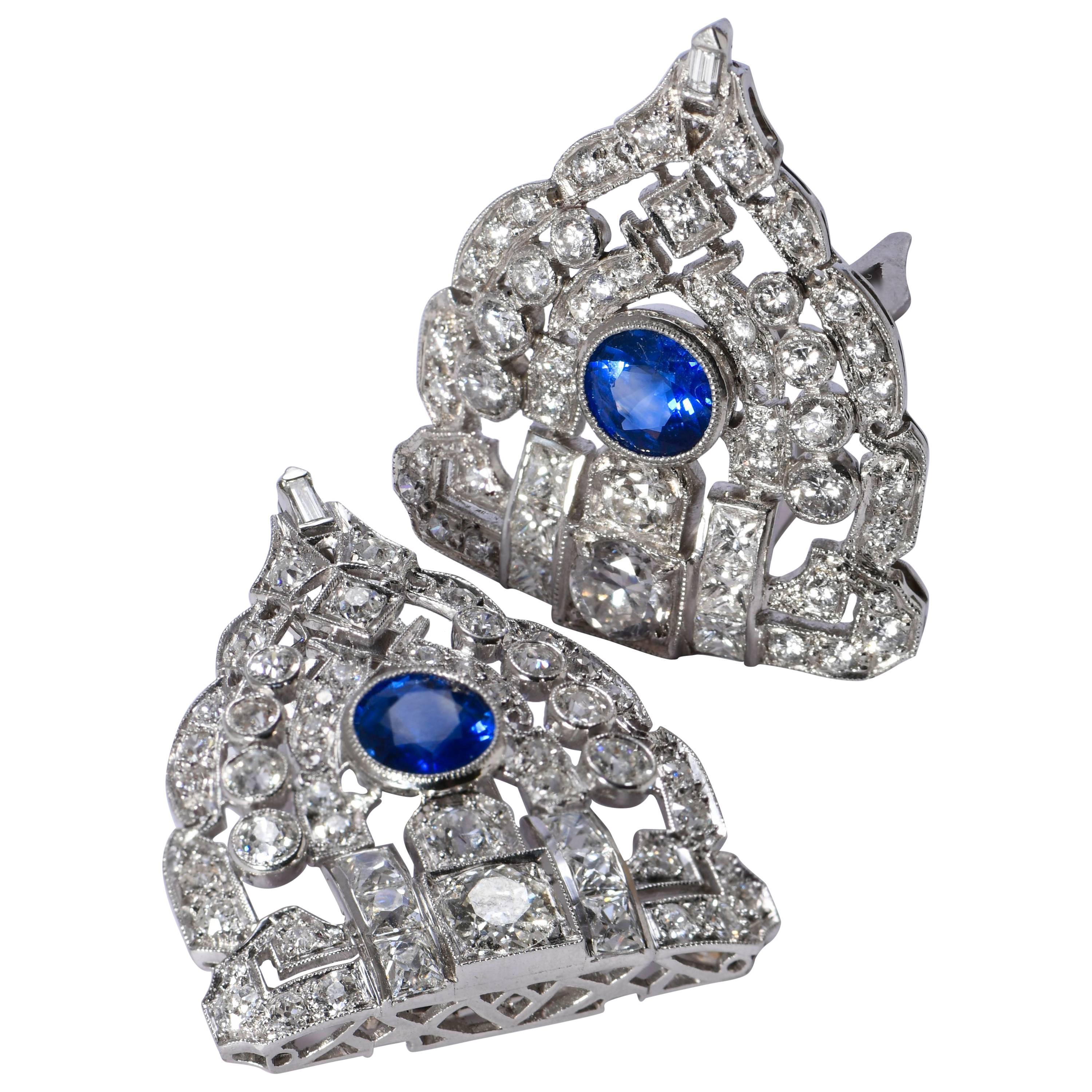 Art Deco Sapphire and Diamond Double Clips