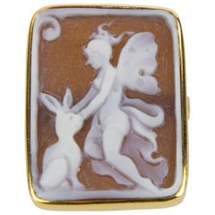 Guardian Angel Cameo Rose Gold Gilt Sterling Silver Ring Estate Fine Jewelry