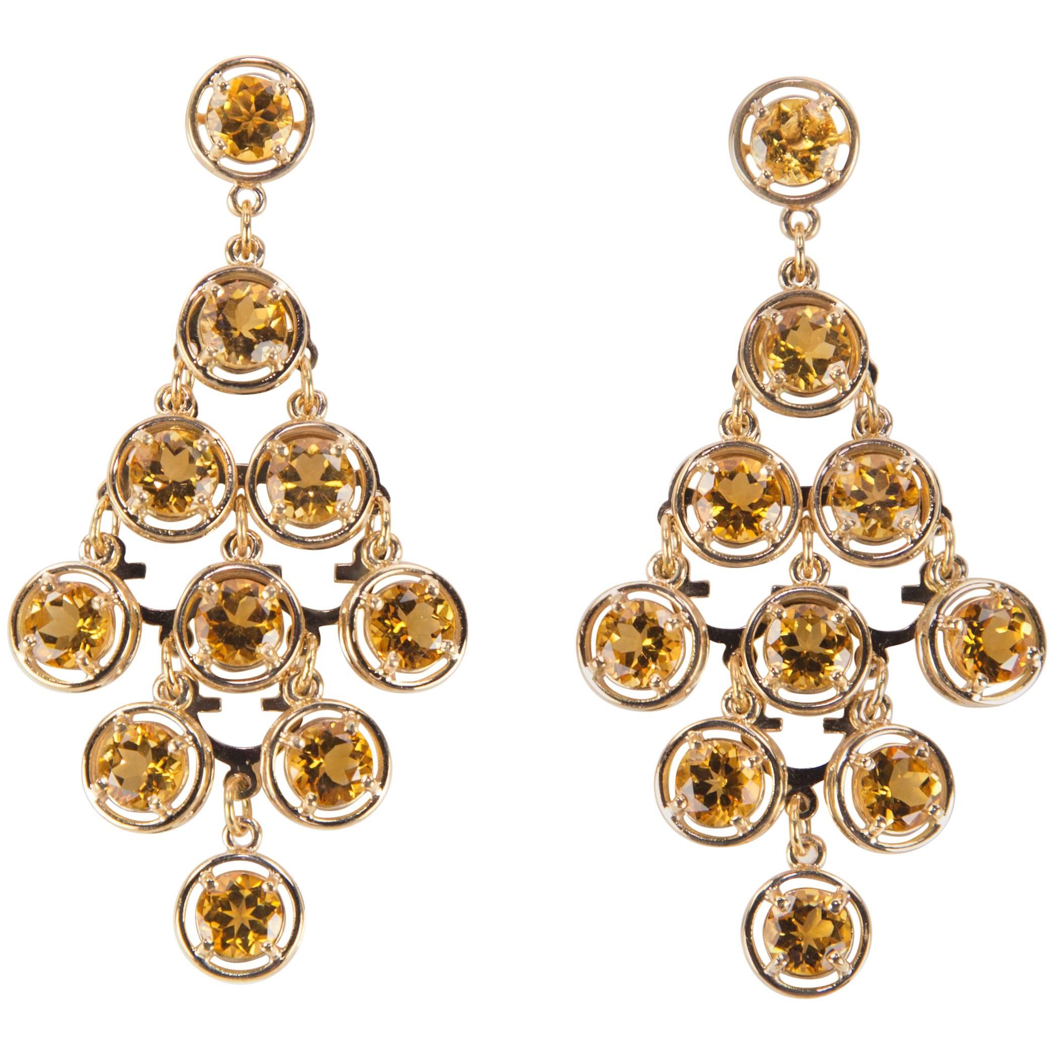 21.5 Carat Citrine Chandelier Gold Statement Earrings Estate Fine Jewelry