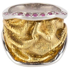 Ruffle Gold over Sterling Silver Rubies Dome Statement Ring