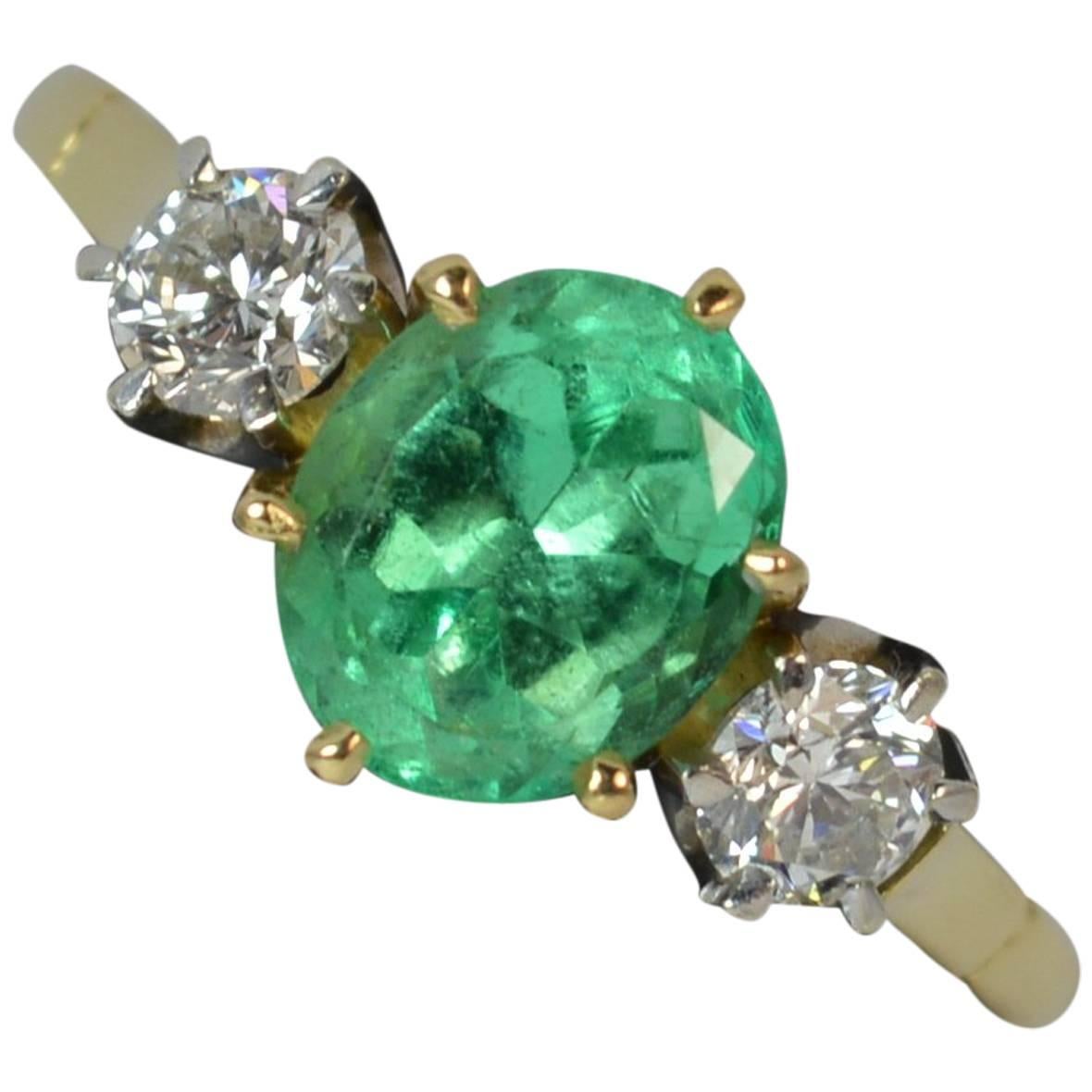 1.25 Carat Columbian Emerald and VS Diamond 18 Carat Gold Trilogy Ring
