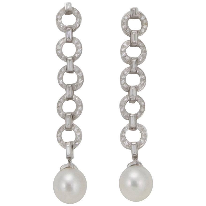 Art Deco Diamond and Cultured-Pearl Earrings from Paris, 1925 For Sale