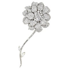 Diamond White Gold Flower Brooch Separating Stem