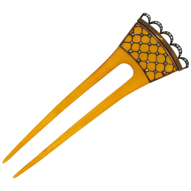 Antique Tortoise Shell Rose Cut Diamond Silver Hair Comb Clip at ...