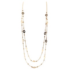 Oval and Round Stations Long Yellow Gold Necklace 
