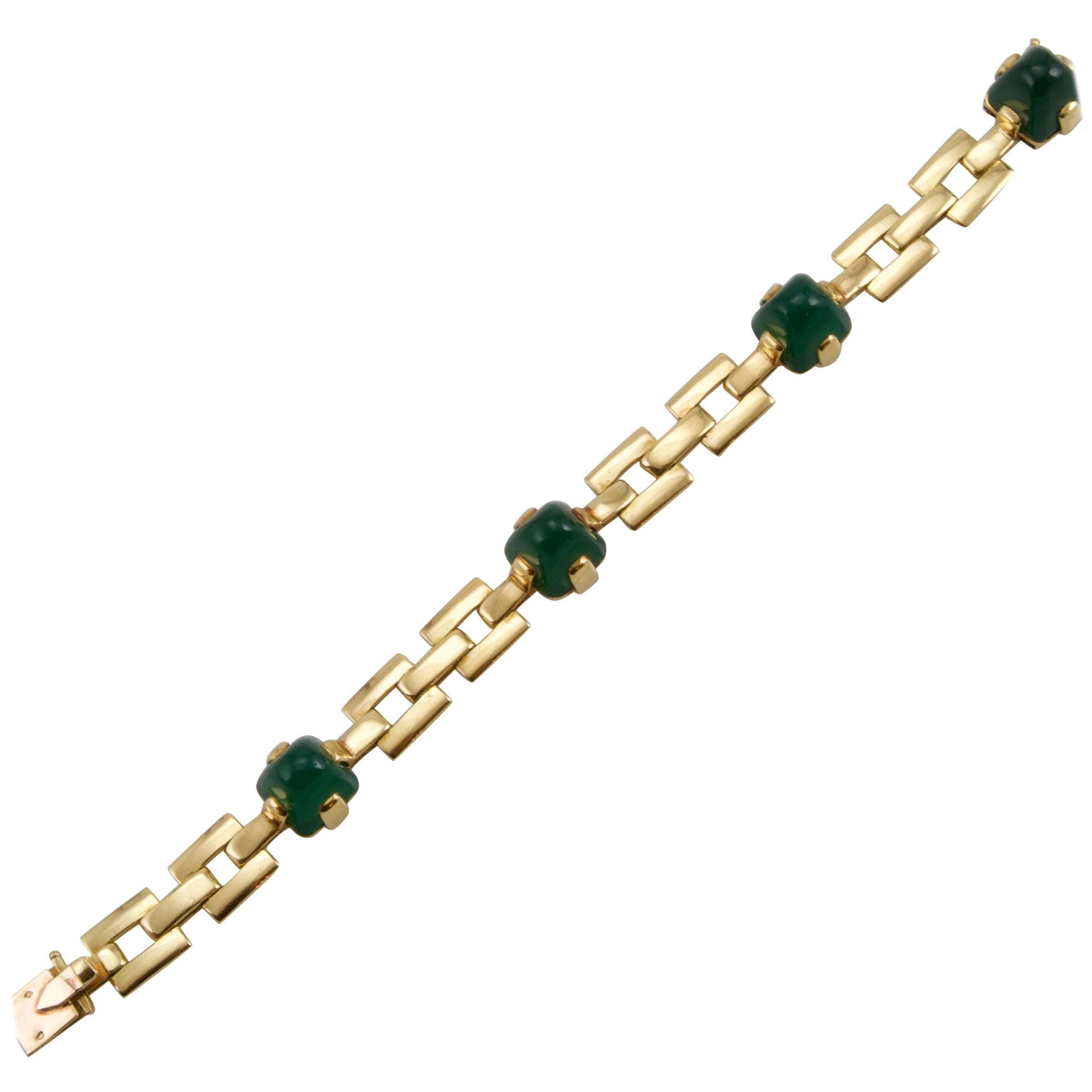 Art Deco French Yellow Gold and Chalcedony Bracelet by Georges Lenfant For Sale