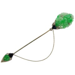 Jade Diamond Sapphire Jabot Pin Brooch Art Deco, 1930s