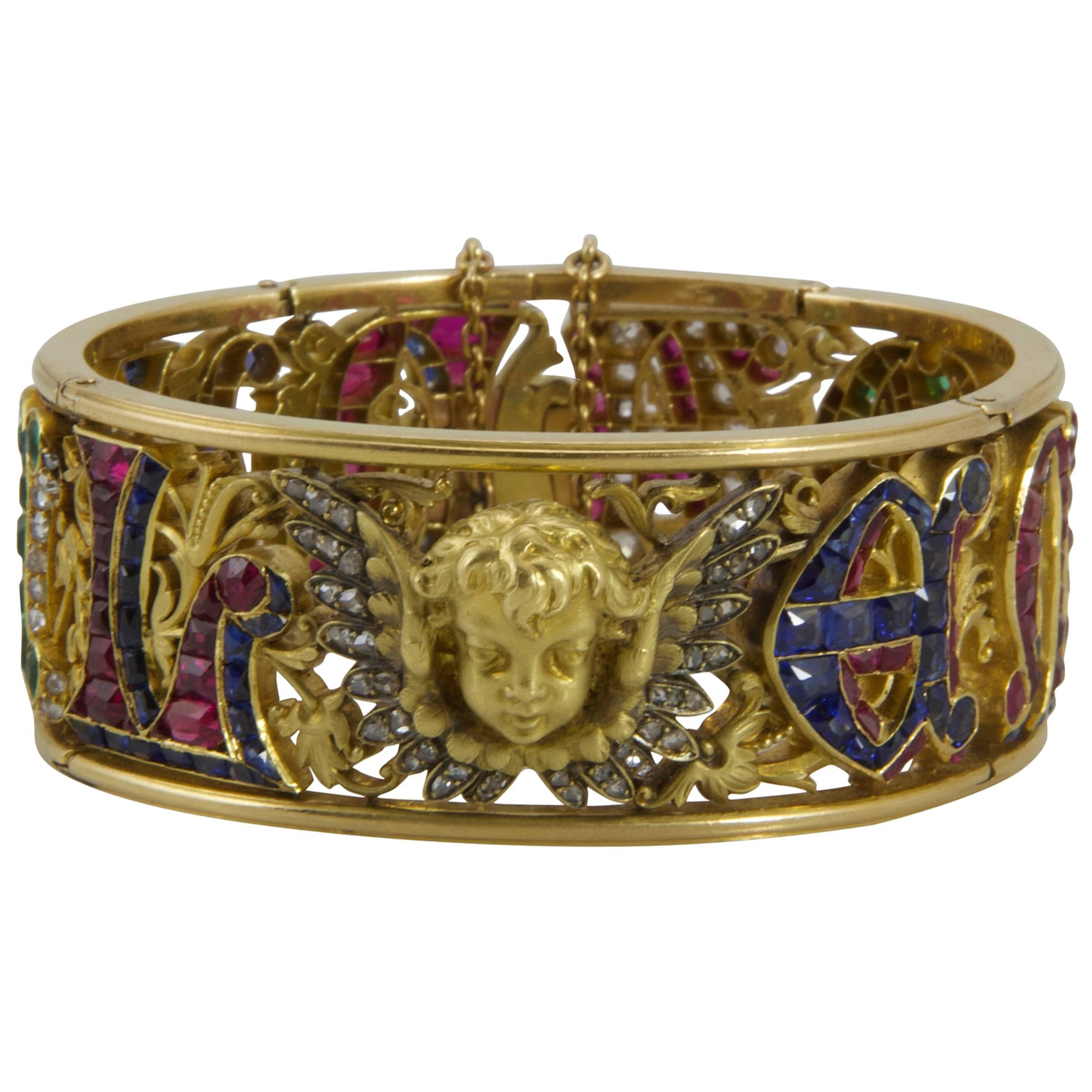19th Century Four Precious Stones Bracelet "Emmanuel" Made in 1883 For Sale  at 1stDibs