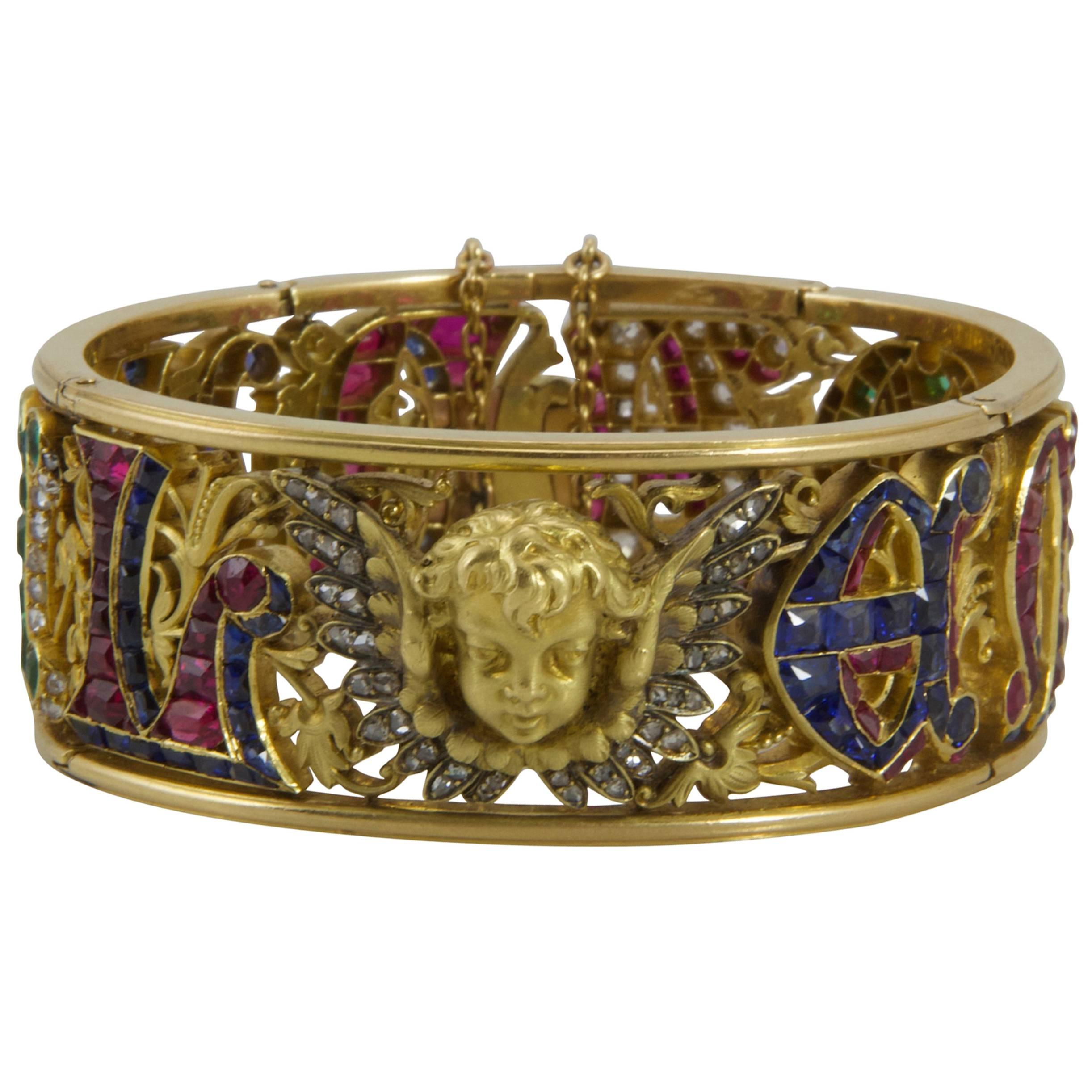 19th Century Four Precious Stones Bracelet "Emmanuel" Made in 1883 For Sale