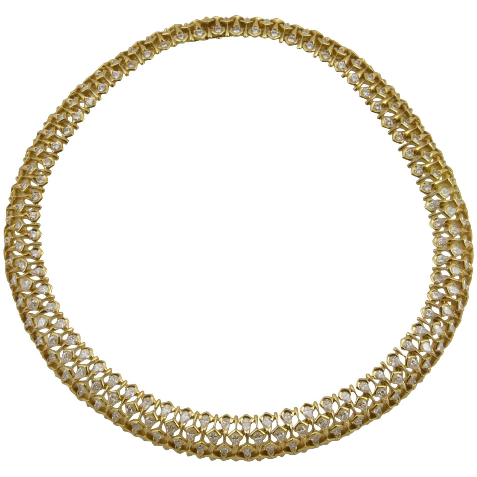 Vintage Yellow Gold Diamond Necklace by Mauboussin from Paris For Sale