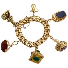 Vintage European Charming Large Yellow Gold Charms Bracelet