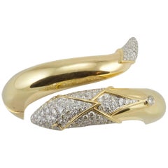 Christian Dior Vintage Diamond and Yellow Gold Snake Bangle