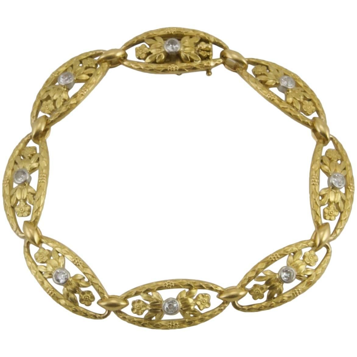 Art Nouveau Yellow Gold and Diamond Bracelet from Paris For Sale