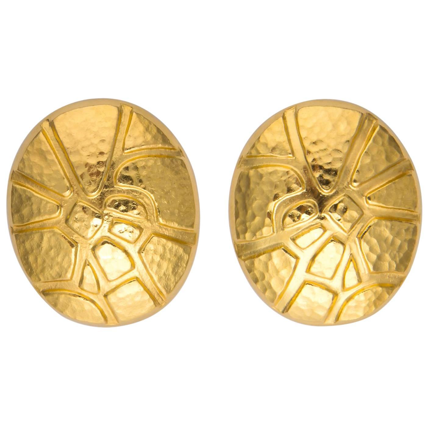 Ilias Lalaounis Oval Textured Gold Earrings For Sale
