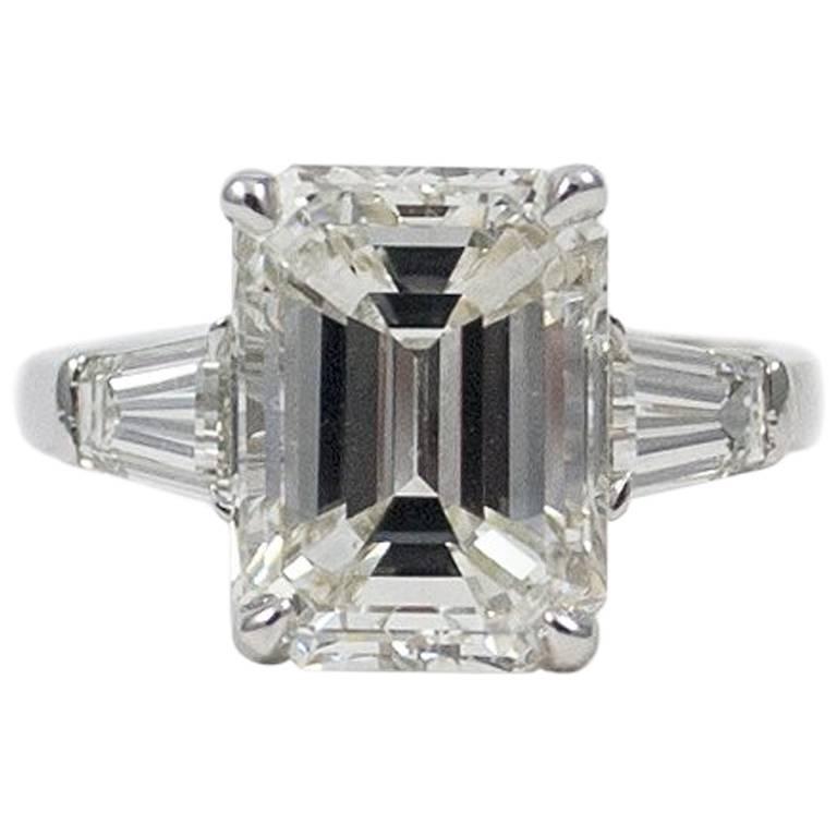 GIA Certified J. Birnbach 5.03 Carat Emerald Cut Diamond Engagement Ring